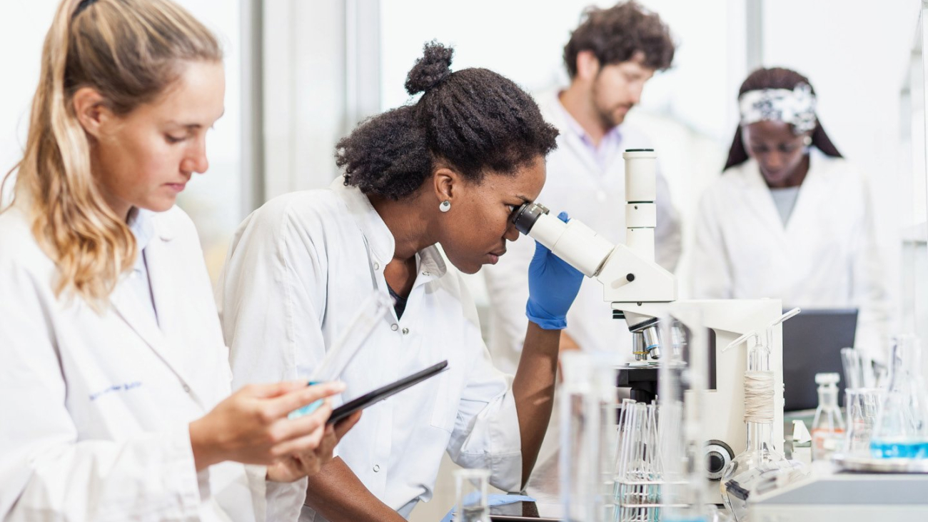Laboratory technicians at work.